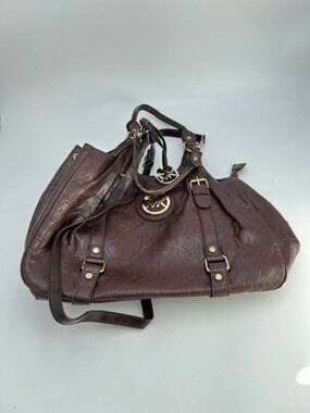 Michael Kors Brown MK Embossed Large Satchel Shoulder Bag